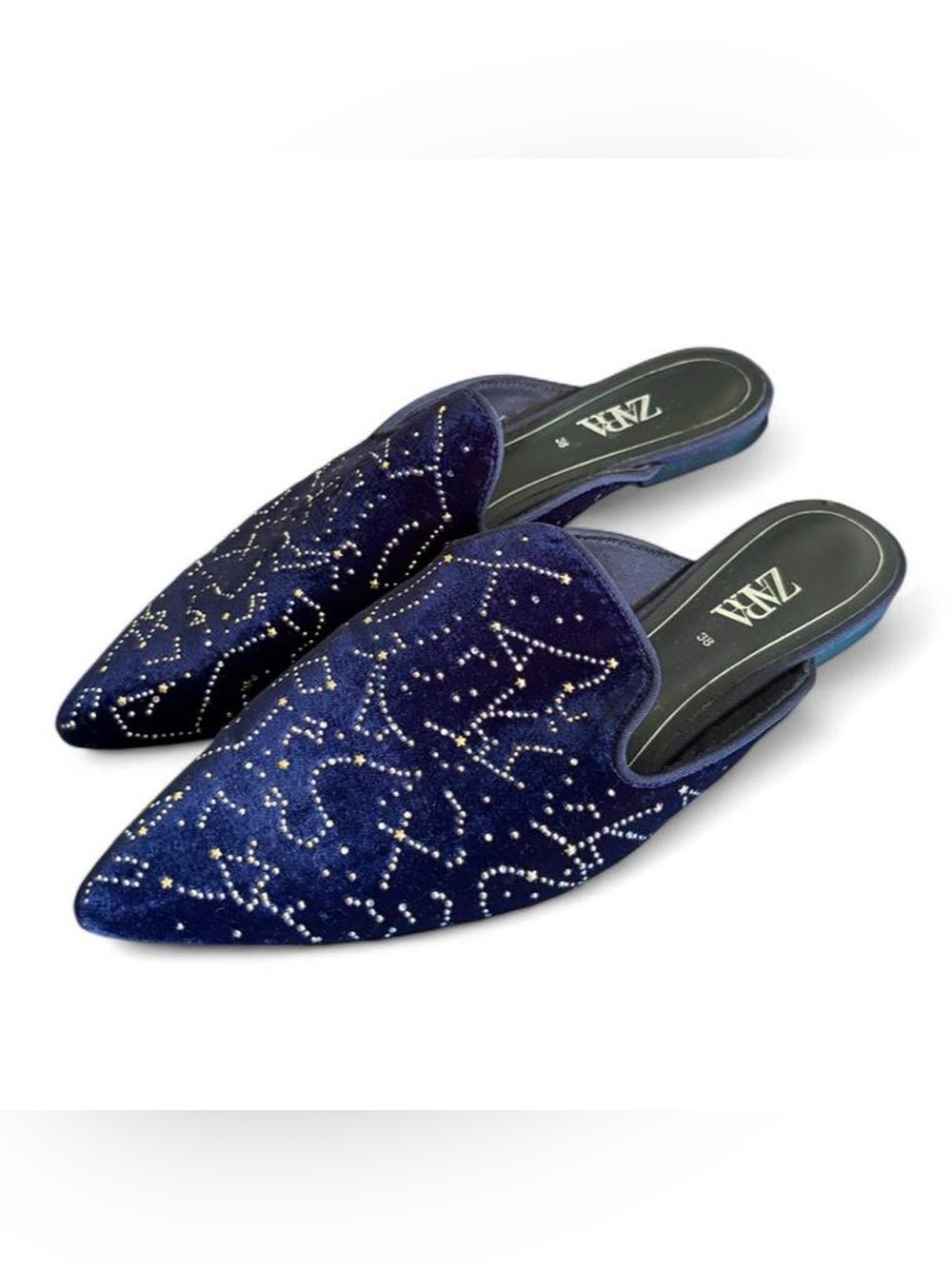 Zara constellation velvet smoking slipper mules
